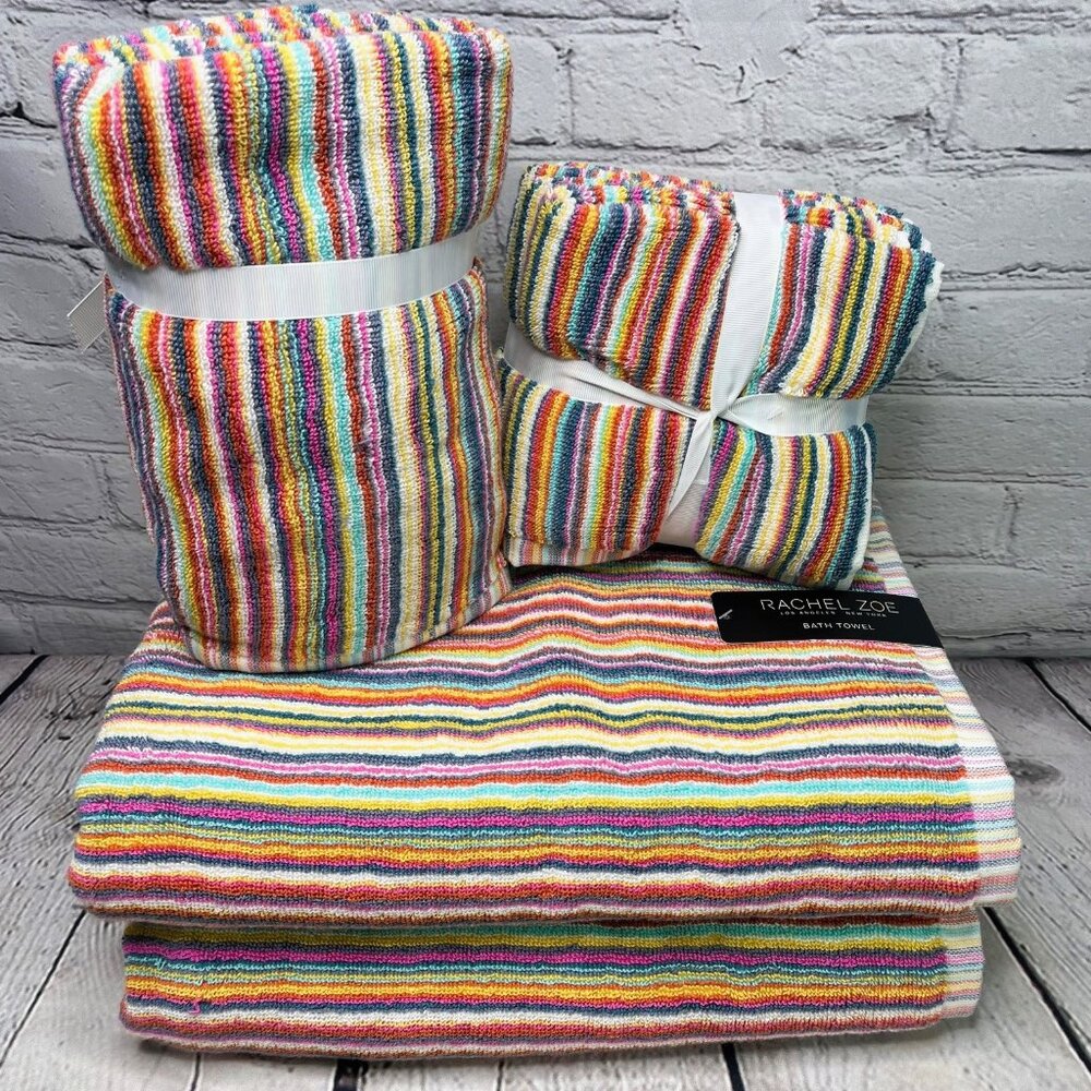 Rachel Zoe 9pc Rainbow Striped Multicolored Bath Hand Washcloth T…